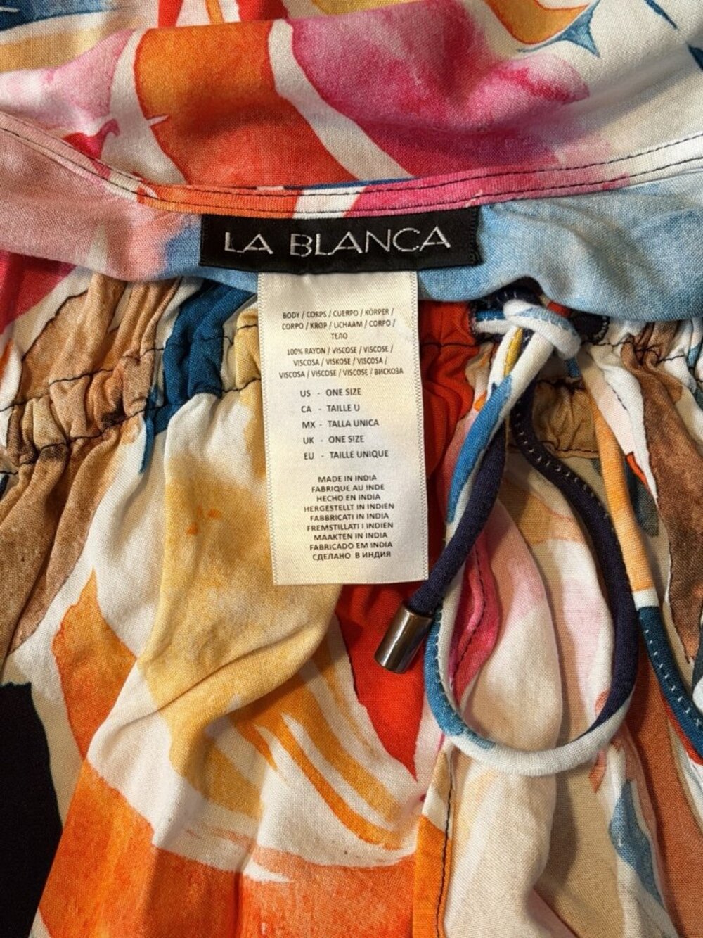 La Blanca Petals In Bloom Kimono Swim Cover Up Floral Drawstring Caftan V-Neck - Picture 3 of 4